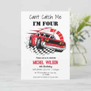 Invitation Can't Catch Me I'm Four red race car Birthday Boy