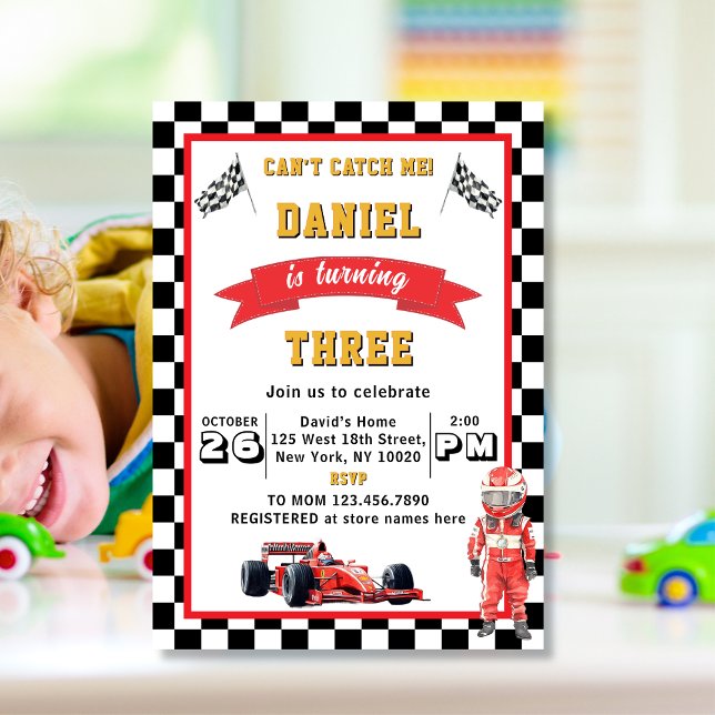 Invitation Can't Catch Me Race Car 3rd Birthday Party (Créateur téléchargé)