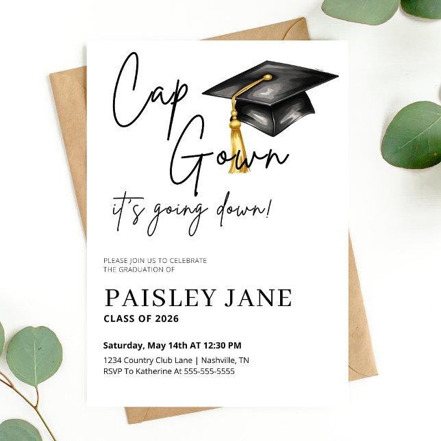 Invitation Cap Gown Its Going Down Graduation Party (Cap Gown Its Going Down Graduation Party Invitation)