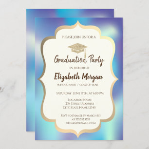 Invitation Cap Holographique Blue Graduation Part