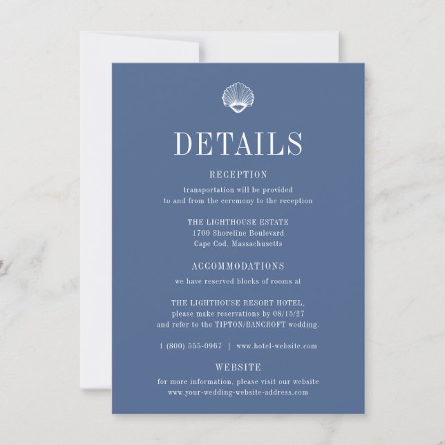 Invitation CAPE COD Coastal Blue Wedding Details Card (Devant)