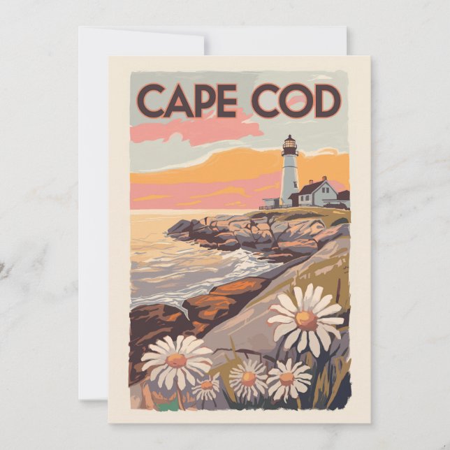Invitation Cape Cod Massachusetts Art de Voyage Rétro Impress (Devant)
