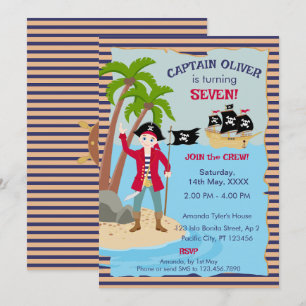 Invitation Capitaine Boy Pirate Bateau fête d'anniversaire