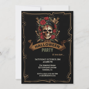 Invitation Capitaine Crâne Fleurs Nautiques Halloween