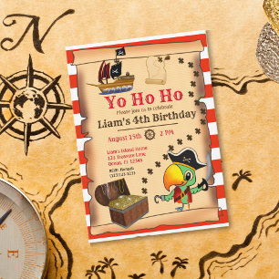 Invitation Capitaine Parrot Trésor Pirate Boy's Birthday Inv