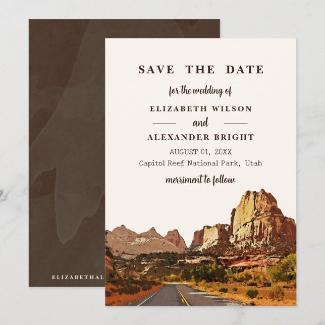 Invitation Capitol Reef NP Utah Désert Aquarelle Mariage (Devant / Derrière)
