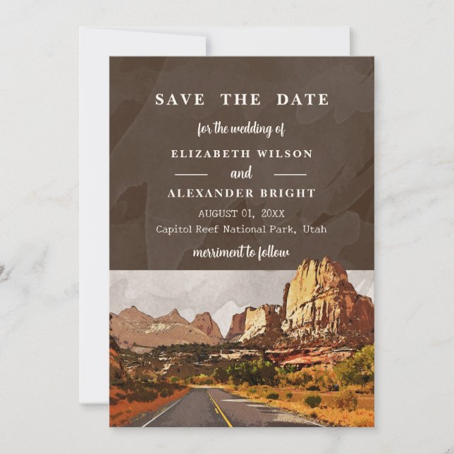 Invitation Capitol Reef NP Utah Desert Watercolor Mariage (Devant)