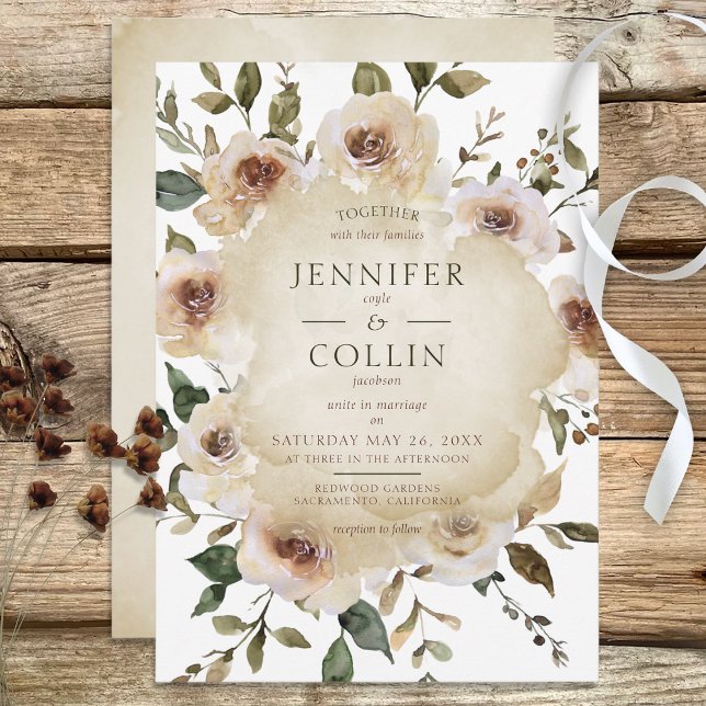 Invitation Cappuccino Crème Rose rustique (Créateur téléchargé)