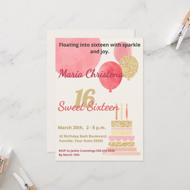 Invitation Caprices et Souhaits Fête d'anniversaire Douze ans (Devant/Arrière en situation)
