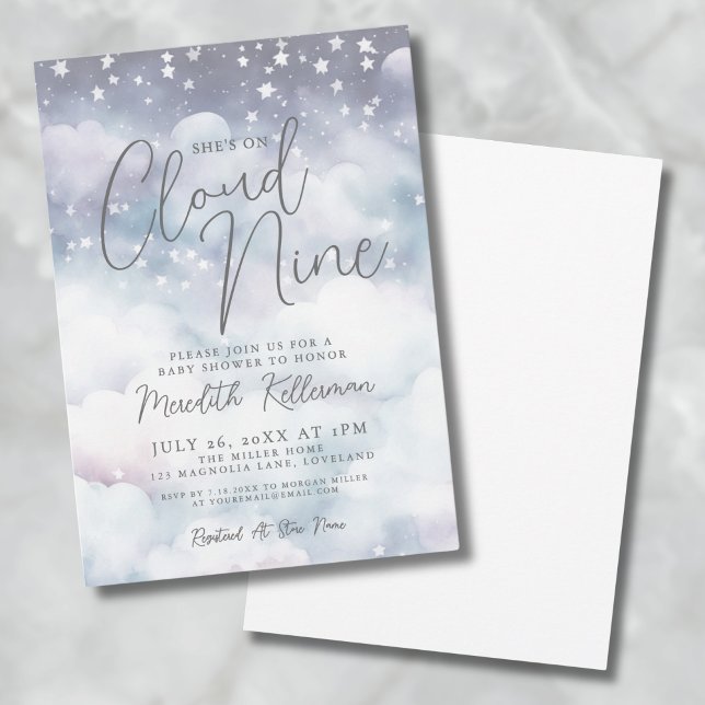 Invitation Capricieuse Elle est sur un nuage Bébé Shower (Whimsical She's On Cloud Nine Baby Shower Invitation)