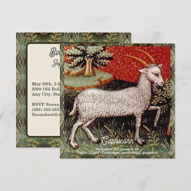 Invitation Capricorne chèvre signe Zodiac fête d'anniversaire (Devant / Derrière)