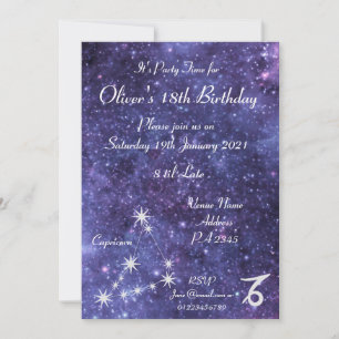 Invitation Capricorne Personnalisée Zodiac Galaxy Party