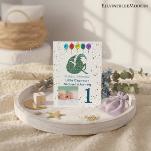 Invitation Capricorne Premier Anniversaire Or, & Photo
