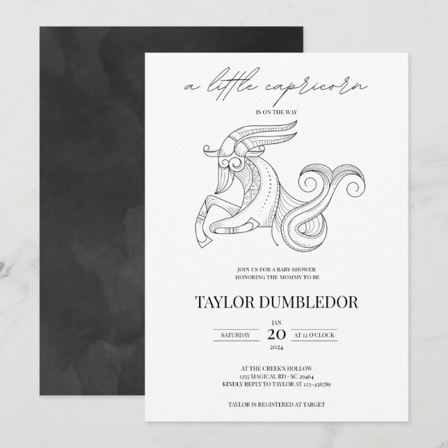 Invitation Capricorne Zodiac Star Sign Astrology Baby shower (Devant / Derrière)