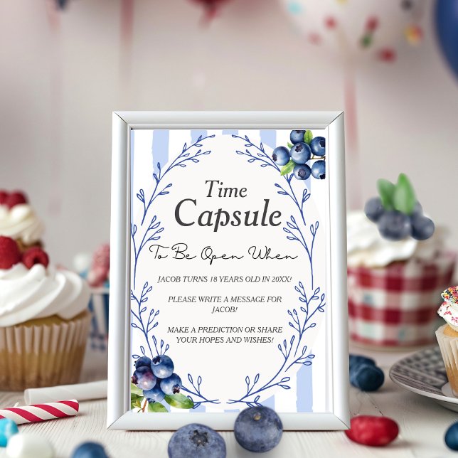 Invitation Capsule Temporelle d'Anniversaire Panneau BLEUET (Birthday Time Capsule BLUEBERRY Sign )