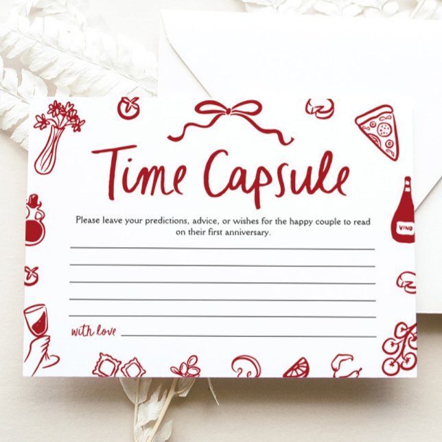 Invitation Capsule Temporelle de Jeu de Salle de Mariage Amor (Red Italian Amore Time Capsule Bridal Shower Game)