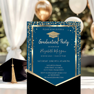 Invitation Capteur de fin d'études élégant noir, or diamanté