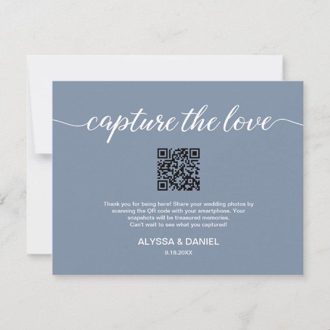 Invitation Capture the love QR code wedding photo share blue (Devant)