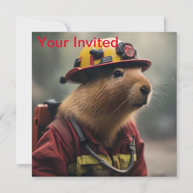 Invitation "Capybara à la Secourt : Pompier Extraordinair (Devant)