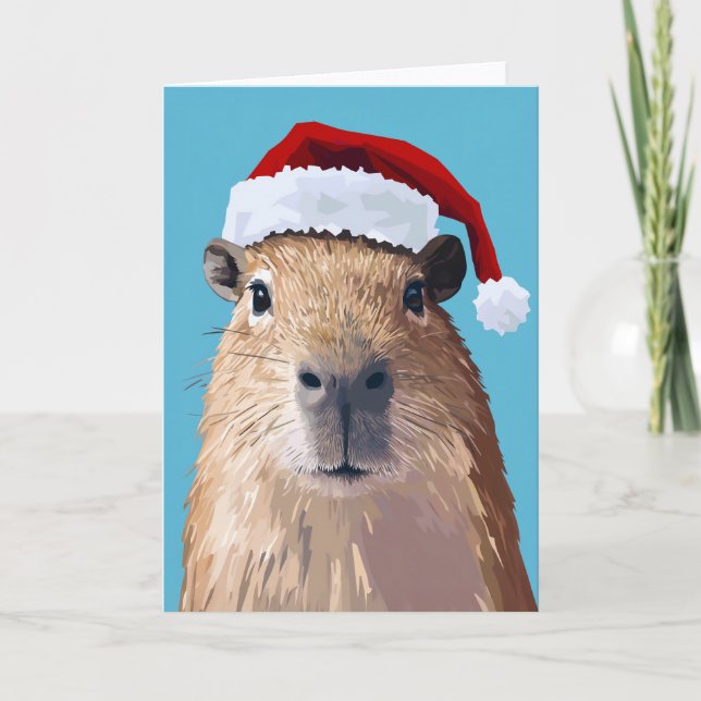 Invitation Capybara de fête avec un chapeau de Père Noël (Devant)