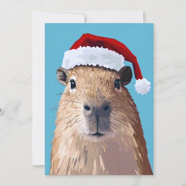 Invitation Capybara de fête en chapeau de Père Noël (Devant)