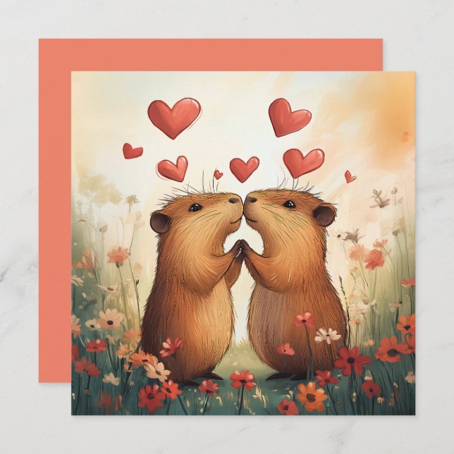 Invitation Capybara Love - Un moment de pré romantique (Devant / Derrière)