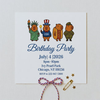 Invitation Capybara Patriotique Vintage 4 Juillet USA Cool