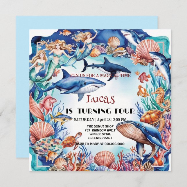 Invitation carambole géant de la tortue arc-en-ciel anniversa (Devant / Derrière)