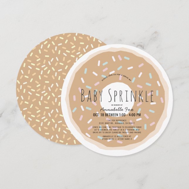 Invitation Caramel Donut Baby Sprinkor Shower Circle (Devant / Derrière)