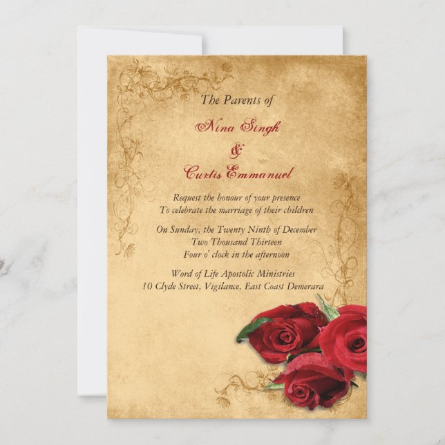 Invitation Caramel vintage Mariage Brown et Rose (Devant)