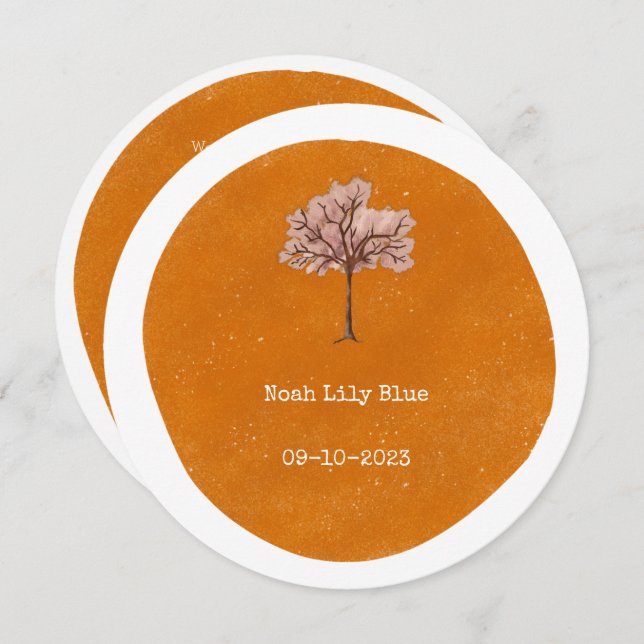 Invitation Card de l'abstrait Yellow Circle Shape Pink Tree (Devant / Derrière)