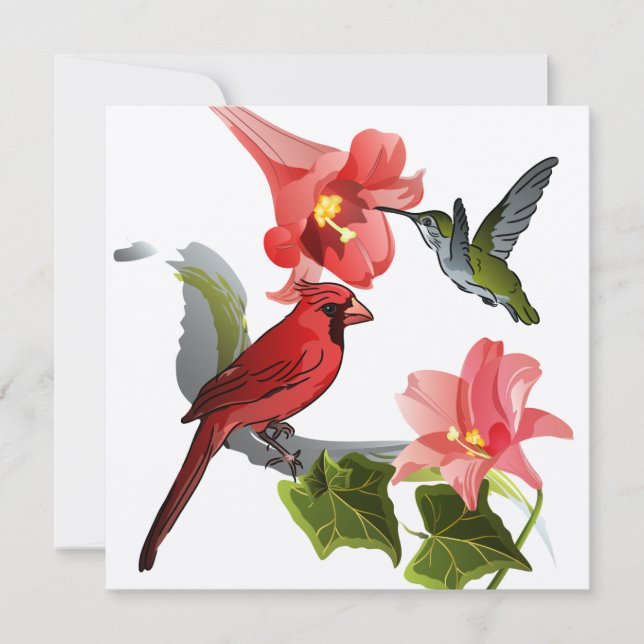 Invitation Cardinal et Colibri avec Lilies et Ivy (Devant)