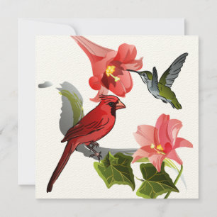 Invitation Cardinal et Colibri avec Lilies et Ivy