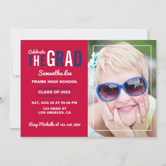 Invitation Cardinal Red and Navy Blue Graduation Party (Devant)