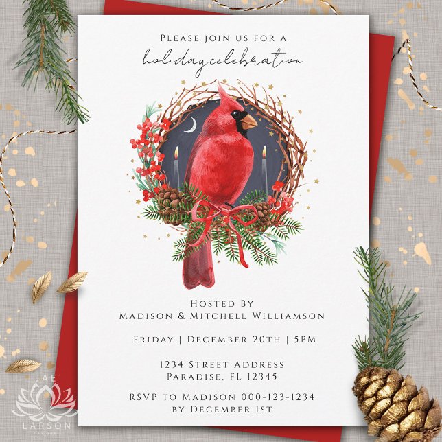 Invitation Cardinal rouge de Noël Yule Solstice Fête de vacan (Créateur téléchargé)