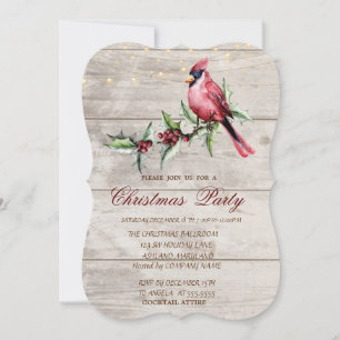 Invitation Cardinal Rouge Holly Berry Bois Christmas Corporat