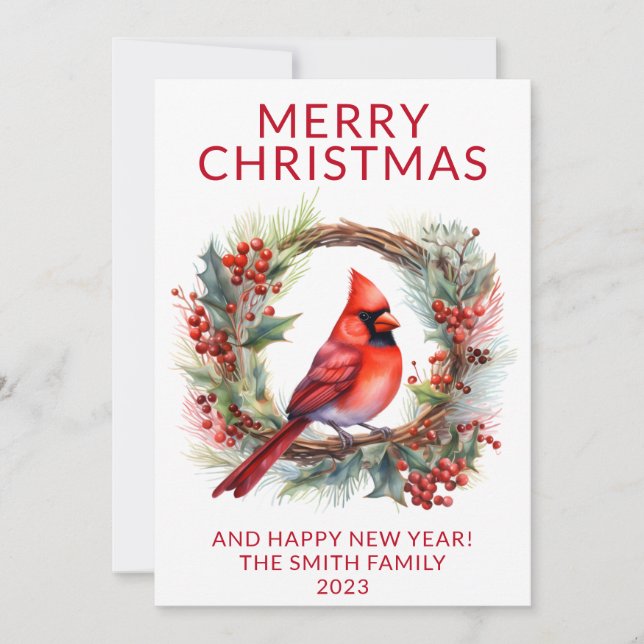 Invitation Cardinal Wreath Red Holiday Card (Devant)