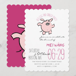Invitation Caricature 5 Cochon Année Oeuf Et Ginger Party Bab