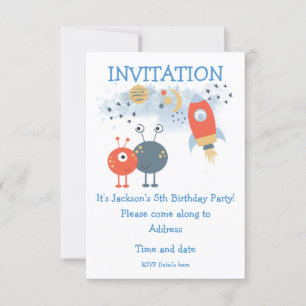 Invitation Caricature Aliens et vaisseau spatial Anniversaire