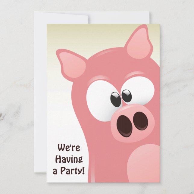 Invitation Caricature amusante Cochon rose Anniversaire Invit (Devant)