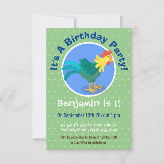 Invitation Caricature amusante du coq à rames (Devant)