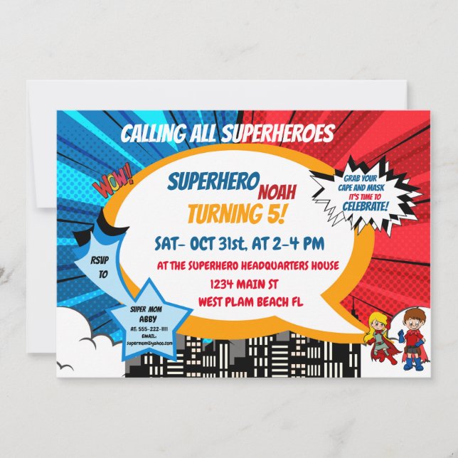 Invitation Caricature colorée Superhero Halloween (Devant)