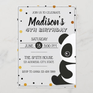 Invitation Caricature Cute Panda Anniversaire du Parti RSVP