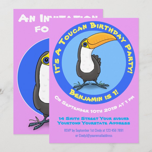 Invitation Caricature d'anniversaire d'invitation 1 ans (Devant / Derrière)