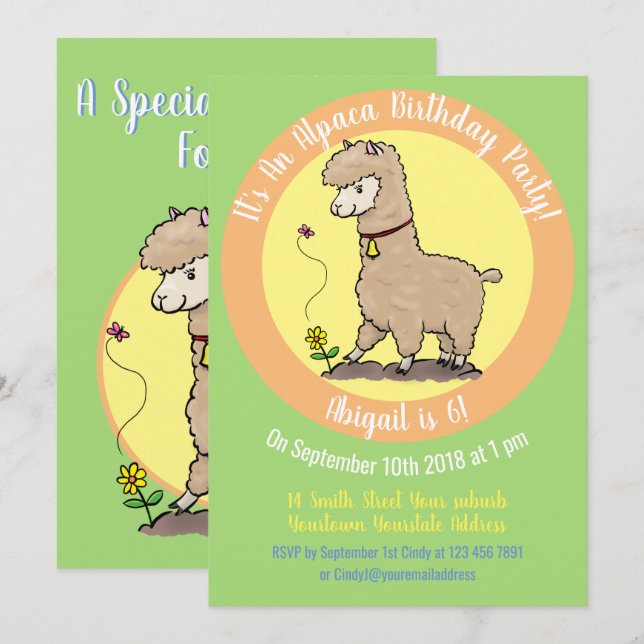 Invitation Caricature de Cute alpaca (Devant / Derrière)