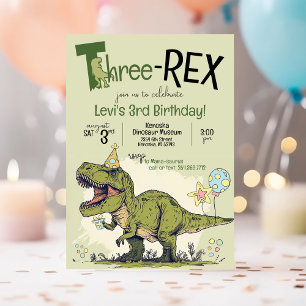 Invitation Caricature de Cute Dinosaur Trois Rex 3e fête d'an