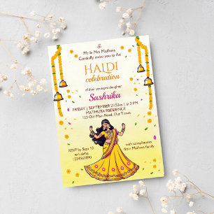 Invitation Caricature de la mariée du mariage indien Haldi pi