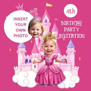 Invitation Caricature de la princesse 4e anniversaire rose ch
