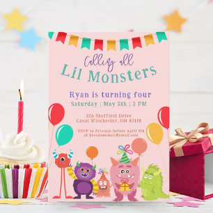 Invitation Caricature de Monster Cute lil fête d'anniversaire