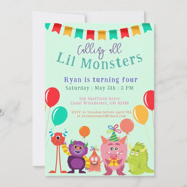 Invitation Caricature de Monster Tal Anniversaire (Devant)